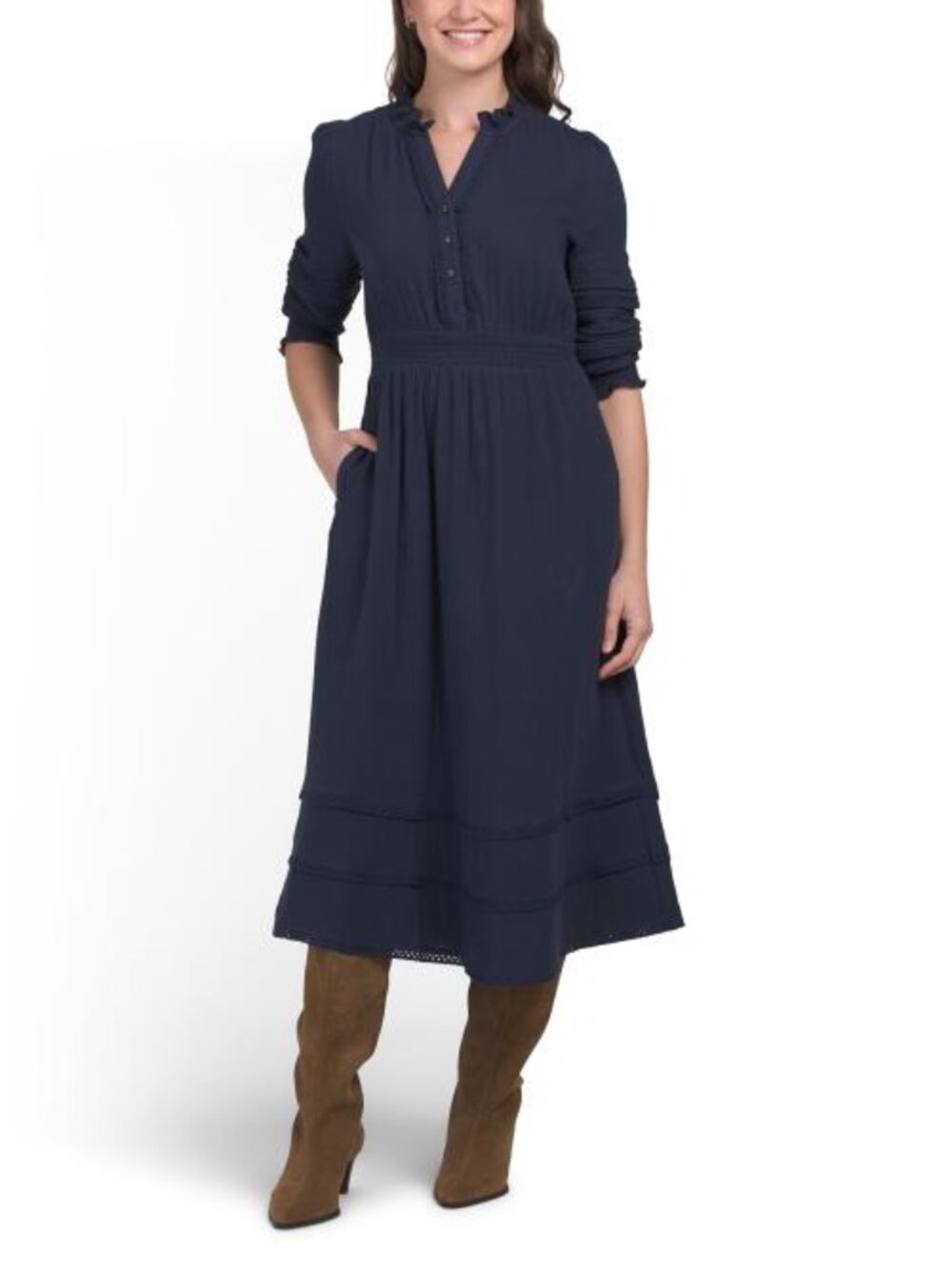 ELLEN TRACY Short Sleeved Button Front Gauze Dress